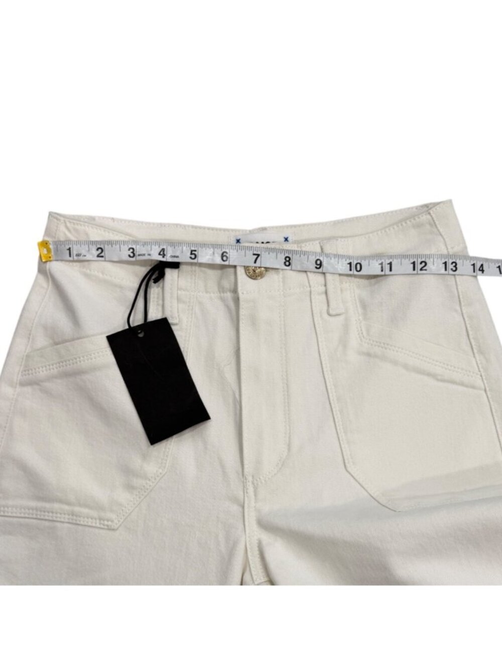 Paige Women Sz 25 Anessa Utility Jeans Cropped Ivory Ecru High-Rise Wide-Leg NEW - Picture 5 of 10